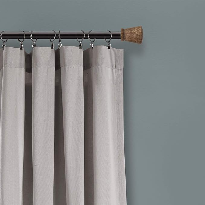 Lush Decor Linen Button Window Curtain Panel, Single, 40" W x 108" L, Gray & White - Country Curtains - Rustic Decor - Color Block Modern Farmhouse Curtains For Living Room, Bedroom & Dining Room
