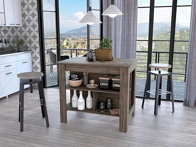 GOWE Dark Brown 3-Shelf Kitchen Island