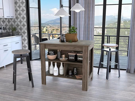 GOWE Dark Brown 3-Shelf Kitchen Island