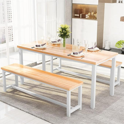 Recaceik 47" Dining Room Table Set with 2 Benches, Kitchen Dining Table Set for 4-6, Space Saving Kitchen Table and Chair Set for Dining Room, Small Space, Breakfast Nook(Walnut)