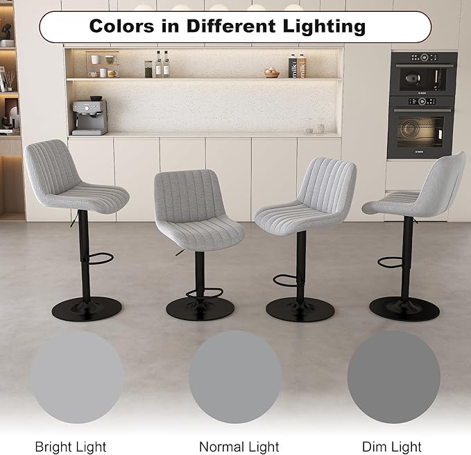 Swivel Bar Stools with Adjustable Height (35.03 43.7 Inches), Backrest, and Soft Knit Fabric Ideal for Kitchen Island, Bar Counter, Dining Room, Grey(Set of 2)