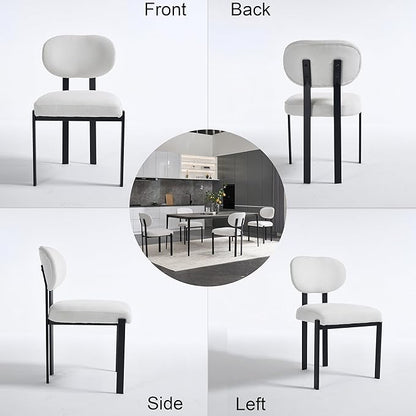 Set of 2 Modern Boucle Dining Chairs, Mid-Century Upholstered Chairs with Black Metal Legs, Ideal for Dining Room, Kitchen Island, Living Room, Bedroom, Home Office, Beige