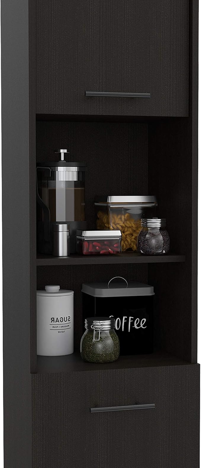 Modern Kitchen Pantry, Black Storage Cabinet with 2 Cabinets, 2 Doors and 2 Open Shelves, Easy to Maintain, for Dining Room