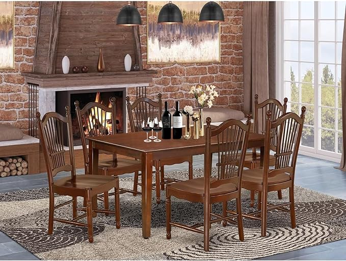 HomeStock 7-Piece Dining Table Set with Rectangle Wooden Table (36x60 Inch) and 6 Dining Room Chairs in Mahogany, Perfect for Dining Rooms