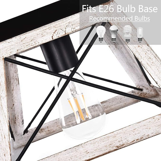 Luupyia Farmhouse Ceiling Light Fixture Semi Flush Mount, One-Light Square Farmhouse Chandelier Lighting, Rustic Island Overhead Fixtures for Dining Room Entryway Living Room Beige