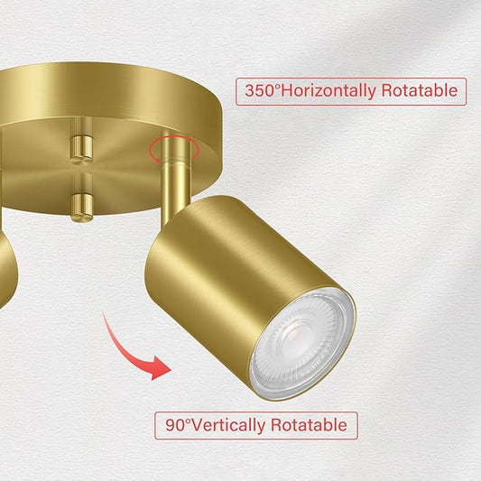 BoostArea LED 2 Light Track Lighting Kit, LED Track Lighting Fixtures, Gold Round Ceiling Spot Lighting, Flexibly Rotatable Light Head for Kitchen, Living Room, Bedroom, GU10 Bulb Not Included