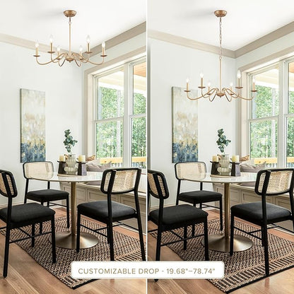 6-Light Gold Chandelier, 27.5'' Modern Farmhouse Dining Room Light Fixture Over Table, Rustic Vintage Candle Chandeliers Gold Hanging Lighting Fixtures for Foyer Entryway Living Room Bedroom Kitchen