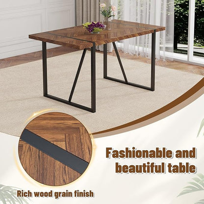 55" Extendable Island Table, Rustic Dining Table with Metal Frame, Mid Century Dining Table for Kitchen Dining Living Room, Black,Brown