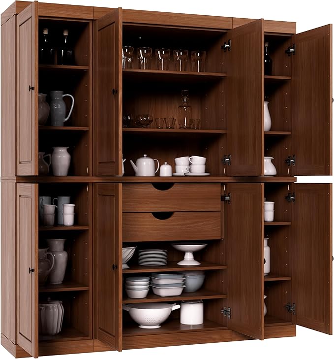 Palace Imports Solid Wood Storage Cabinet - 71.5" Tall, 65" Wide Freestanding Kitchen Pantry Cabinet with 2-Drawer Kit & Adjustable Shelves – Mocha, Renewable Eco-Friendly 100% Wood, Made in Brazil