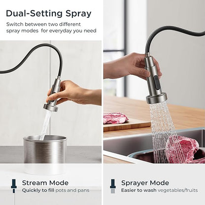 FORIOUS Touchless Kitchen Faucet with Soap Dispenser, Motion Sensor Activated Smart Sink Faucet with Pull Down Sprayer Single Handle Hands Free Contemporary for Bar & Prep Sinks, Brushed Nickel