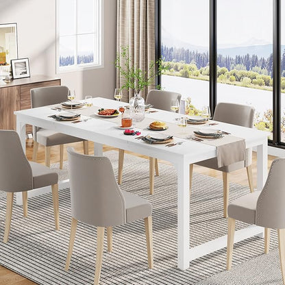 LITTLE TREE 70.9 Inch Large Dining Table Rectangular Kitchen Furniture for 6 to 8 People, White