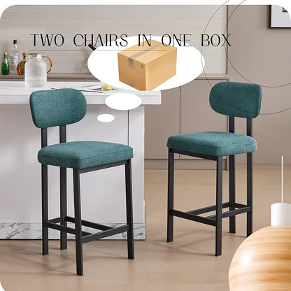 Modern Dining Chairs Set of 2, 26 inch Upholstered Fabric Counter Height Barstools with Sturdy Metal Legs, Stylish Simple Natural Kitchen Island Chairs for Versatile Use,AntiqueGreen-Fabric-