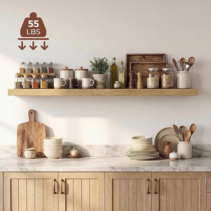 Dreamland 48 Inches Floating Shelves for Wall, 9.3" Deep Long Floating Shelves Set of 1, Large Display & Storage Shelf, Wall Shelf for Bathroom Bedroom Living Room Kitchen Office, Oak