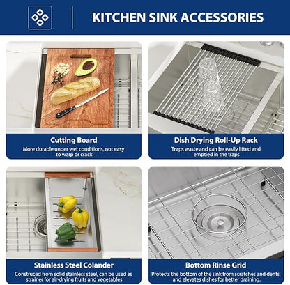 33 Farmhouse Sink Double Bowl - Lordear 33x22 Stainless Steel Kitchen Sinks Apron Front Double Basin 60/40 Low Divide Workstation Farm Sinks with Buit in Accessories, 9" Apron Height
