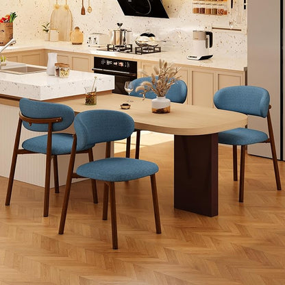 Kitchen Dining Chairs Set of 2 Modern Soft Linen Farmhouse Dining Room Chair, Blue/Walnut