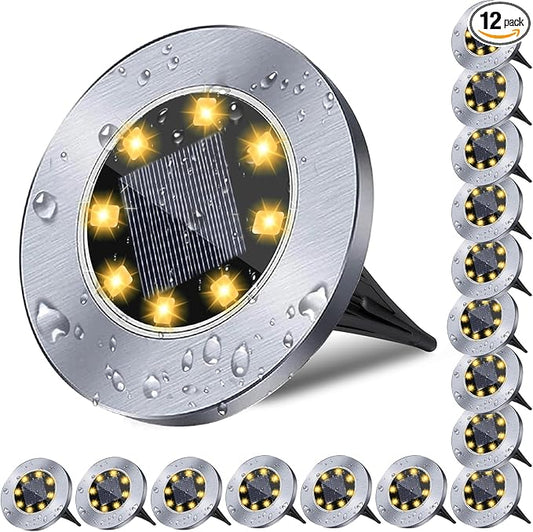 4.6 Inch Diameter Solar Ground Lights, Waterproof Solar Garden Lights, Outdoor Garden Waterproof Bright in-Ground Light, Landscape Lighting for Pathway,Yard,Lawn,Patio,Walkway (16 Pack Warm Light)