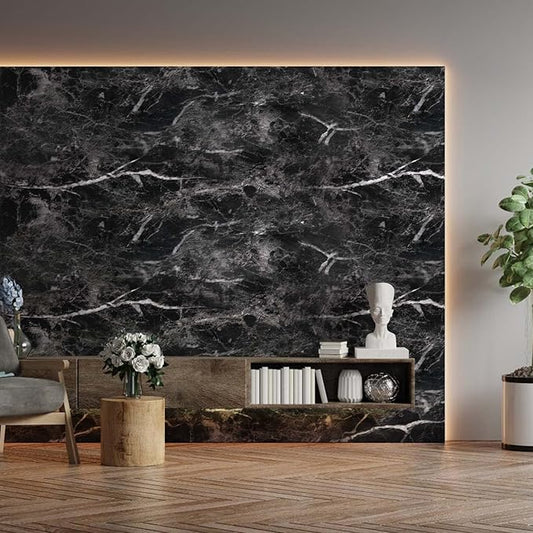 Abyssaly Black Marble Paper Granite Wallpaper 17.7" X 396" Peel and Stick Countertop Paper Self Adhesive for Kitchen Bathroom and Furniture
