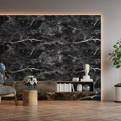 Abyssaly Black Marble Paper Granite Wallpaper 15.7" X 118" Countertop Peel and Stick Self Adhesive Thicken for Kitchen Bathroom and Furniture