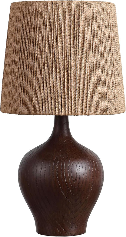 JONATHAN Y 23" Dark Brown Wood Finish Rustic Farmhouse Resin Gourd LED Table Lamp for Bedroom, Living Room, Nightstand, with Brown Paper Rope Shade, LED Bulb Included (JYL9200B)