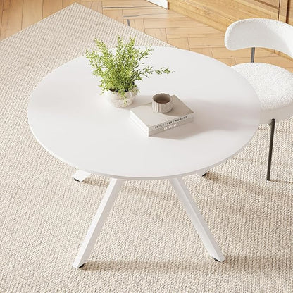 47" Solid Wood Island Table, Rustic Dining Table with Sturdy X-Base, Farmhouse Dining Table with Scratch-Resistant Pads for Dining Room & Kitchen, White