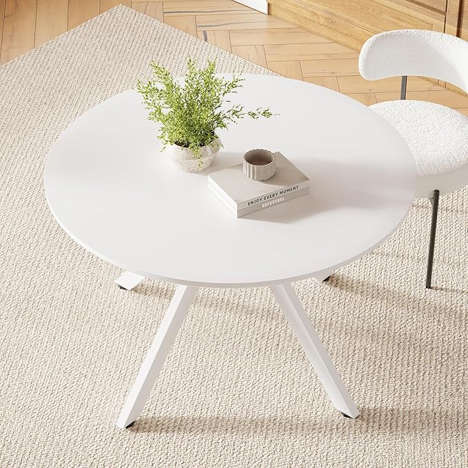 47" Solid Wood Island Table, Rustic Dining Table with X-Shaped Pedestal, Farmhouse Dining Table with Floor-Protecting for Dining Room & Kitchen, White