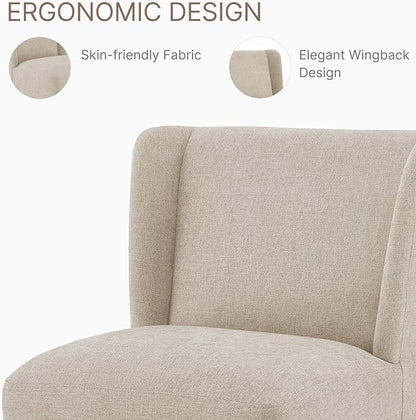 KISLOT Upholstered Dining Chairs Set of 2 with Casters, Wingback Modern Side Armless Deskchair with Rollers for Diningroom Bedroom Livingroom Reading Room, Sand Fabric