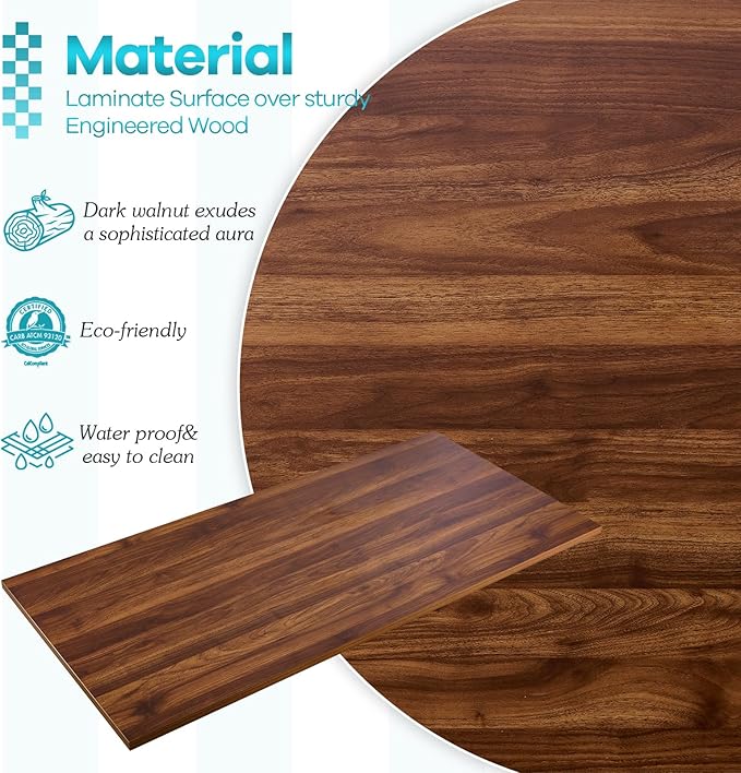 Kaboon Universal Table Top 59.1x20 inches, Solid One-Piece Desktop for Sit Stand Desk, Double Desks, L Desk DIY,Wood Countertop Home or Commercial Use,1 inch Thick, Dark Walnut