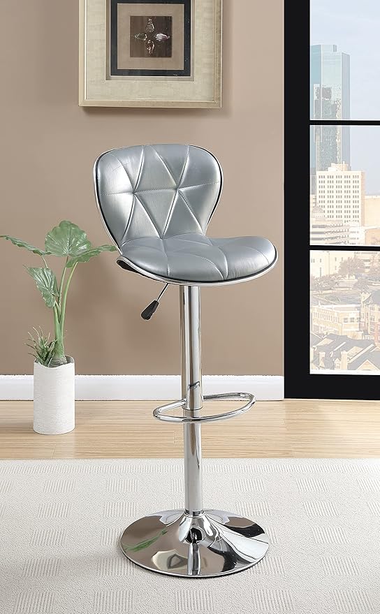 Modern Dining Chair 2 Adjustable Height Kitchen Island Stools with Upholstered Seat and Chrome Base for Dining Room, Sturdy Stable Easy Assembly Mid-Century Luxury Furniture,Silver-Metal-2pc