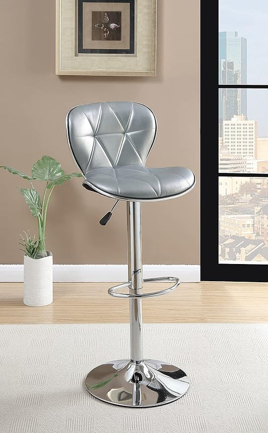 Modern Dining Chair 2 Adjustable Height Kitchen Island Stools with Upholstered Seat and Chrome Base for Dining Room, Sturdy Stable Easy Assembly Mid-Century Luxury Furniture,Silver-Metal-2pc