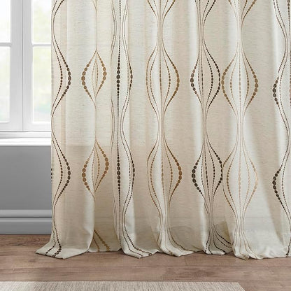 HPD Half Price Drapes Embroidered Linen Sheer Curtains for Living Room 50 X 96 (1 Panel), Rod Pocket Window Curtains for Bedroom, Suez Bronze