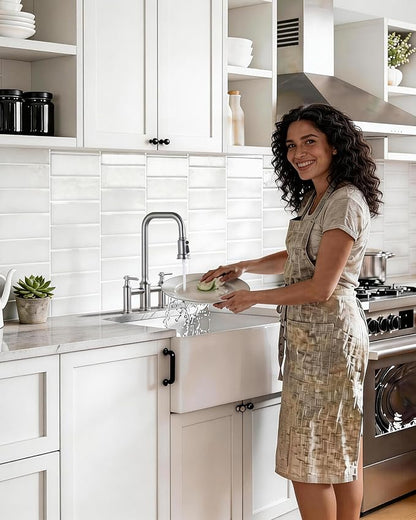 Bridge Kitchen Faucet Brushed Nickel: 3 Hole Solid Brass Farmhouse Kitchen Sink Faucet with Pull Down Sprayer, 2 Handle 8 Inch Centerset High Arched Faucet with 360° Swivel Spout