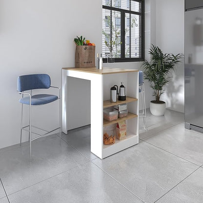 36" Counter Height Extendable Dining Table, Work Island with Spacious Top, Kitchen Island Table with Side Shelves for Kitchen, White