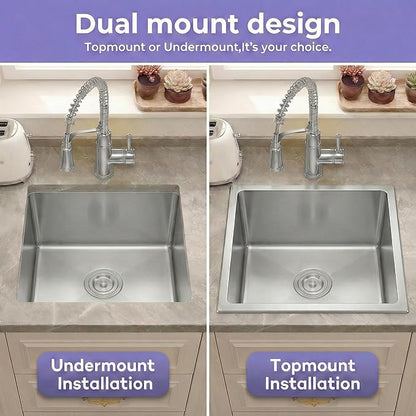 Kitsitchen RV Kitchen Sink 25 Inch, Stainless Steel Undermount Single Bowl Kitchen Sinks, 7 Inch Depth RV Sink with Strainer & Bottom Gird, Outdoor Camper Prep Sinks(25" x 16" x 7")