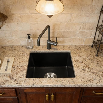 Black Bar Sink Undermount,16 X 18 inch Small Composite Bar Sink,Granite Kitchen & Bar Sinks (Black, 16" X 18")
