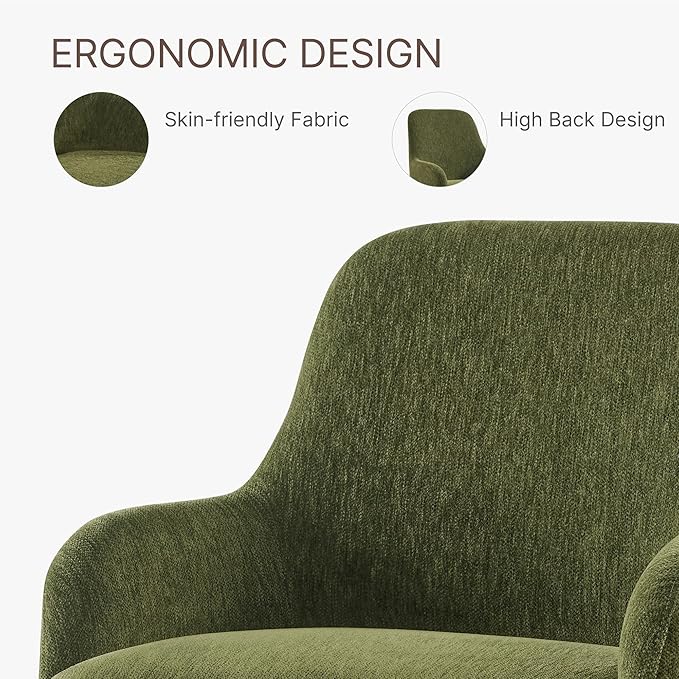 KISLOT Swivel Dining Chairs Set of 2, Mid Century Modern Chairs Fabric Upholstered Armchair with Armrest & Ergonomic Backrest for Dining Room, Kitchen, Bedroom, Living Room, Green, 2 Boxs