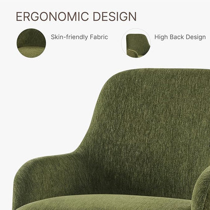 KISLOT Swivel Dining Chairs Set of 2, Mid Century Modern Chairs Fabric Upholstered Armchair with Armrest & Ergonomic Backrest for Dining Room, Kitchen, Bedroom, Living Room, Green, 2 Boxs