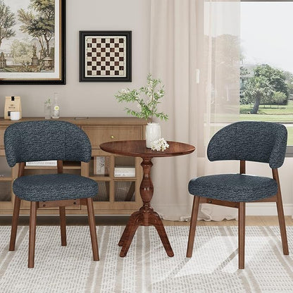 MALOL Wooden Dining Chairs Set of 2, Modern Upholstered Dining Room Chair, Fabric Kitchen Side Chairs with Curved Open Back for Living Room/Restaurant/Cafe, Dark Blue