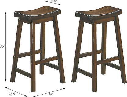 Lexicon Victoria Saddle Solid Wood Bar Height Bar Stool Set of 2 - Saddle Kitchen Stool Dining Height Stools for Dining, Armless Chair Seating, Perfect Casual - 28.5" Distressed Cherry