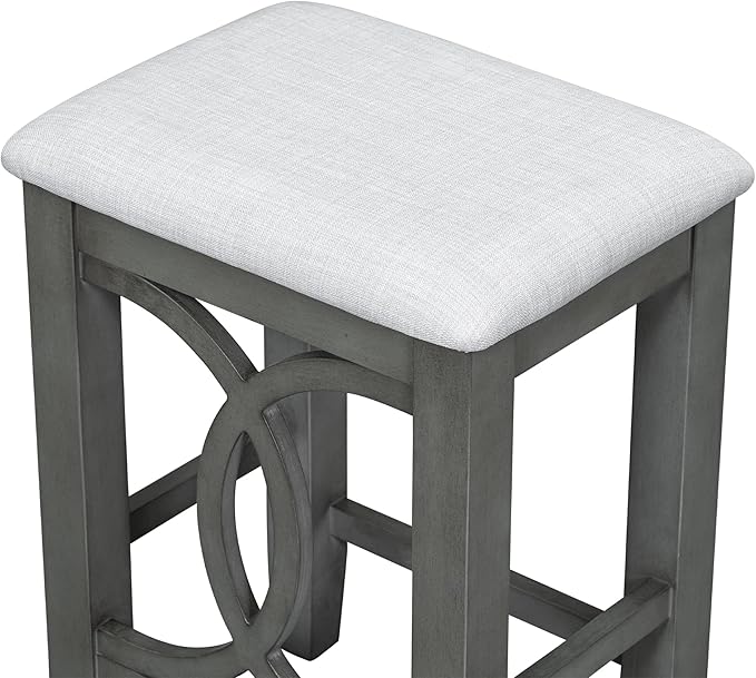 Polibi 3-Piece Farmhouse Counter Height Dining Set, Wood Kitchen Dining Table Set with USB Port and 2 Upholstered Stools for Small Places (Gray)