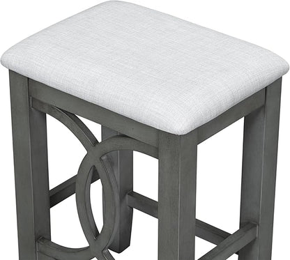 Polibi 3-Piece Farmhouse Counter Height Dining Set, Wood Kitchen Dining Table Set with USB Port and 2 Upholstered Stools for Small Places (Gray)