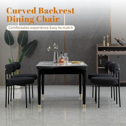 DYHOME Black Dining Chair One Chair for Kitchen Dining Room,Upholstered Boucle Dining Chair with Black Metal Legs,Curved Backrest Modern Dining Room Chair