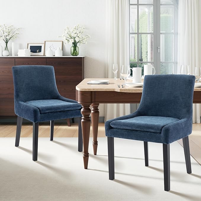 Dining Chairs Set of 6 – Extra Wide & Padded Fabric Dining Chairs with Solid Wood Legs, High-Density Foam Cushion, Mid-Back Modern Kitchen Chairs for Comfortable Everyday Use
