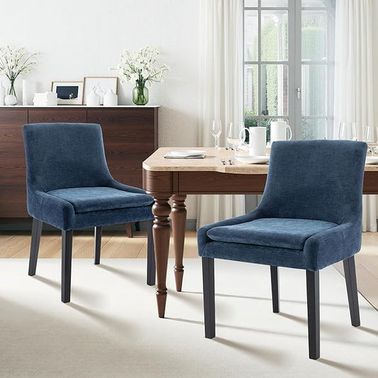 Dining Chairs Set of 2 – Extra Wide & Padded Fabric Dining Chairs with Solid Wood Legs, High-Density Foam Cushion, Mid-Back Modern Kitchen Chairs for Comfortable Everyday Use