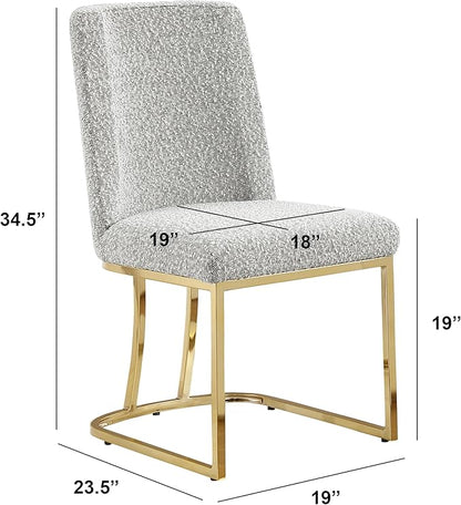 Modern Chairs Set of 2, Chrome Side Chairs & Counter Stools with Ring Pull Back, Luxury Upholstered Chairs for Kitchen Island, Dining Room & Home Bar (Boucle, Rich Gray/Gold, Side Chair)
