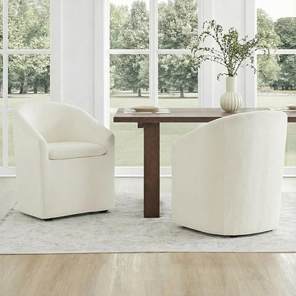 KISLOT Upholstered Dining Chairs Set of 4 with Casters, Modern Side Barrel Armchair with Washable Slipcover & Sturdy Metal Frame for Diningroom Bedroom Livingroom Reading Room, Beige Fabric