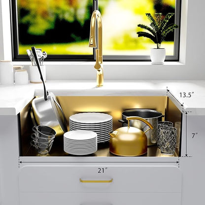 MILOSEN Gold RV Kitchen Sink, Stainless Steel Farmhouse Apronfront Kitchen Sinks, 23×16 inch Undermount RV Sink, Small Single bowl Laundry Apron Sink, 7 inch Depth Outdoor Camper Sinks
