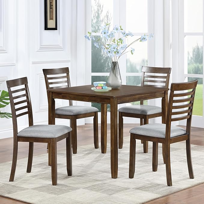 34" Solid Wood Construction Dining Table, Island Table with Spacious Square Top, Rustic Dining Tables with Sturdy Tapered Legs for Small Kitchen & Family Gatherings, Walnut