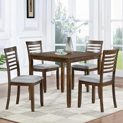 34" Solid Wood Dining Table, Island Table with Square Top, Rustic Dining Tables with Sturdy Frame for Kitchen and Dining Room, Walnut