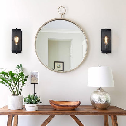 1-Light Bathroom Light Fixture, Matte Black Vanity Lights Wall Sconce with Clear Glass Shade, Indoor Wall Lamp with E26 Base for Mirror Living Room Bedroom Hallway