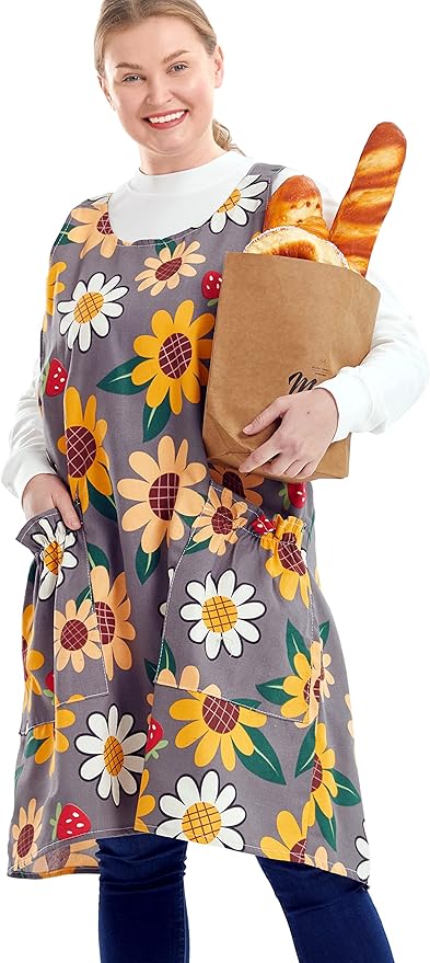 Big Plus Size Aprons for Women with Pockets Cotton Linen Baking Kitchen Cooking